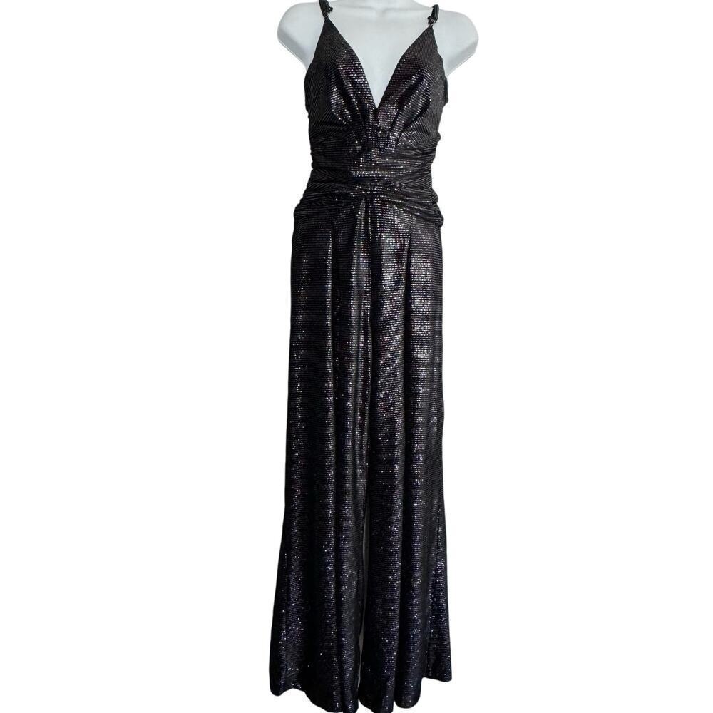 Patbo Jumpsuit Wide Leg Flowy Black Sparkly Velvet Size 2